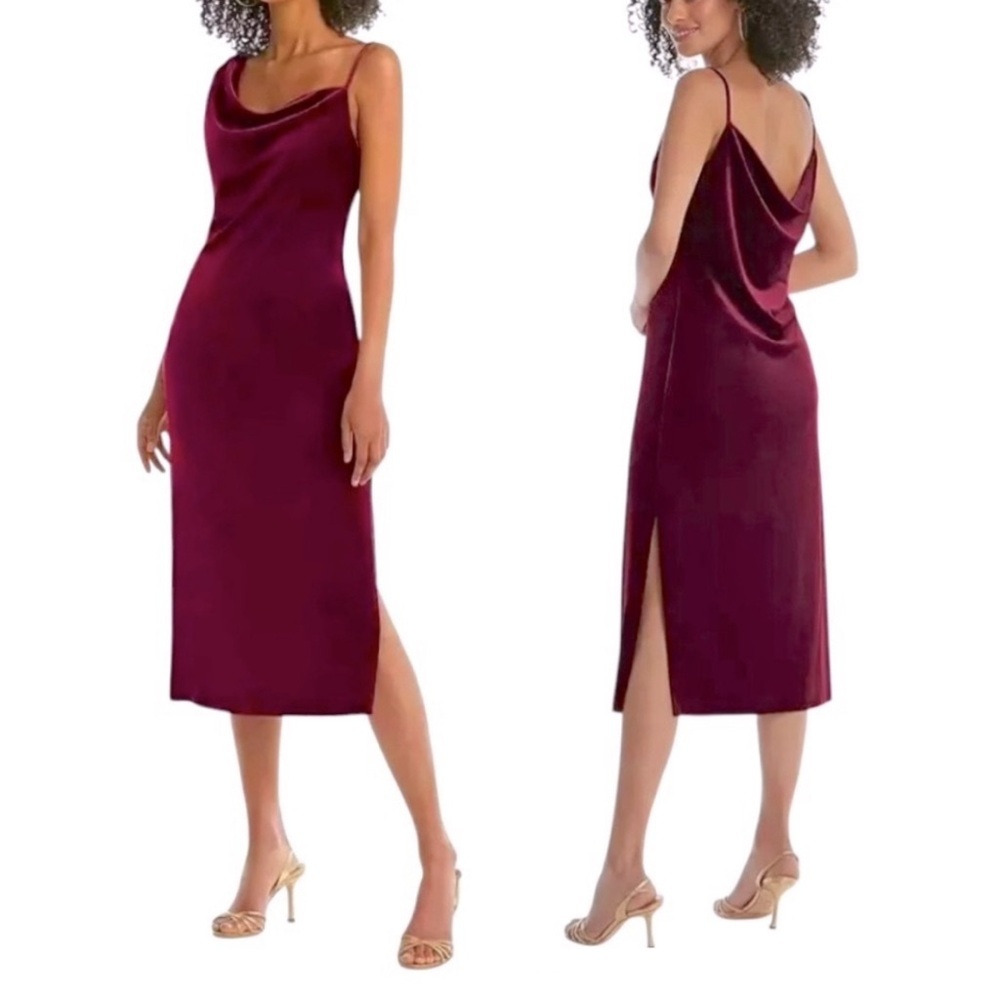 Social Bridesmaid Asymmetrical One-Shoulder Velvet MIDI Slip Dress Size Small